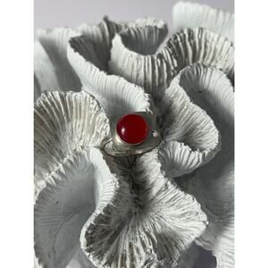 Vintage 925 Sterling Silver Red Coral Ring Size 8